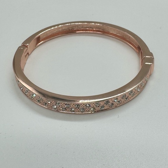 Rose Gold Tone Pave Crystal Hinged Bangle Bracelet Made with Swarovski Crystals - Picture 7 of 11